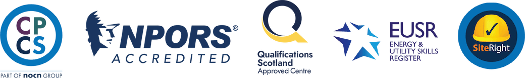 Logos for: CPCS, NPORS, Qualifications Scotland, EUSR, SiteRight